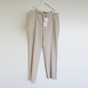 NWT ZARA Beige Cream Faux Linen Slim Fit Trouser Ankle Crop Pants US 8 / EU 40